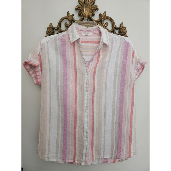 BEACHLUNCHLOUNGE Colorful Striped Short Sleeve Button Down Shirt Women's XS - Picture 1 of 6